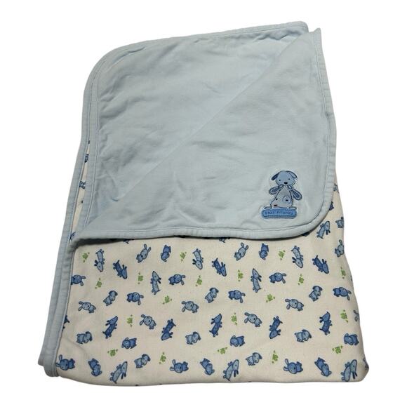 Carters Just One Year Vintage Puppy Dog Best Friends Baby Blanket Blue Frogs - Picture 1 of 8